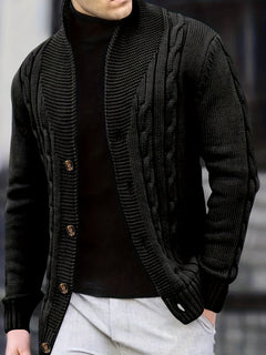 Victor | Zopfstrickjacke mit Knöpfen in Schwarz