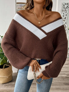 Raquel - Herbststrickpullover - Drop-Shoulder-Stil in Braun