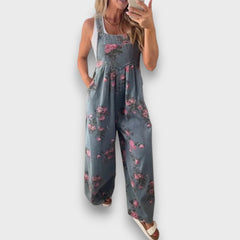 Tivola – Weit geschnittener Blumen-Denim-Overall in Grau