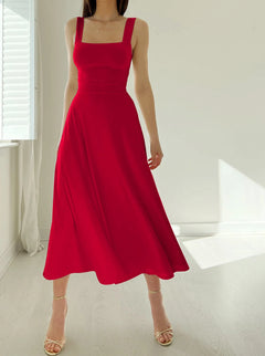 Mariah - Damen Midikleid mit dicken Trägern in Rot