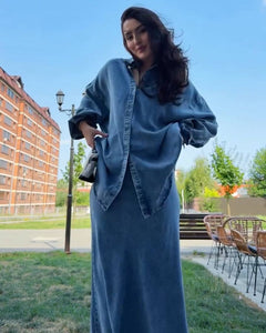 Sandra | Elegantes Zweiteiler Set mit Bluse und Rock in Blau