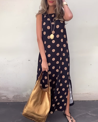 Roxane | Maxikleid mit Schlitz und Pünktchenmuster