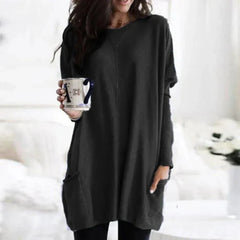 Meredith - Lässiger Langarm-Longpullover in Schwarz