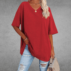 Mia | Damen Oversized V-Ausschnitt Hemd in Rot