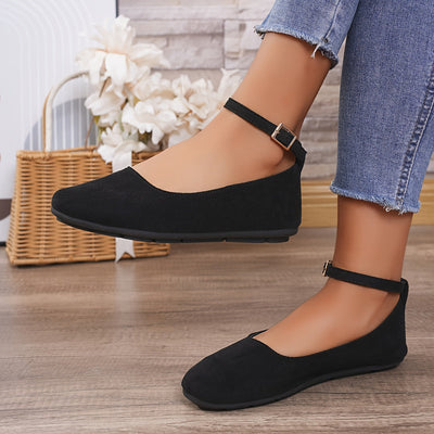 Schwarze Dirndl Schuhe mit Knöchelriemen für Damen | Flach