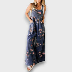 Tivola – Weit geschnittener Blumen-Denim-Overall in Dunkelblau