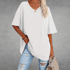 Mia | Damen Oversized V-Ausschnitt Hemd in Weiß