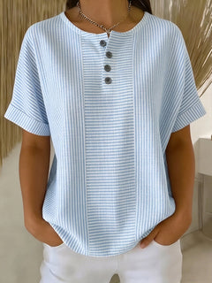 Selvara - gestreifte Bluse mit Knopfdetails in Blau