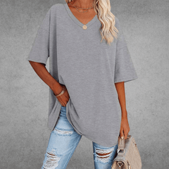 Mia | Damen Oversized V-Ausschnitt Hemd in Hellgrau