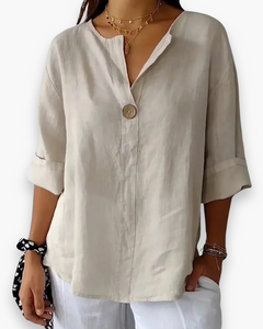 Damen Lässige V-Ausschnitt Bluse | Elegant in Beige