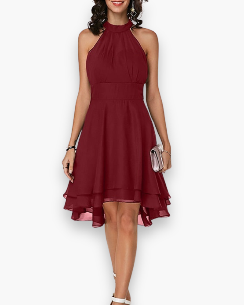 Damen Elegantes Rüschendes Kleid | Midi Festliches Kleid für Hochzeitsgast