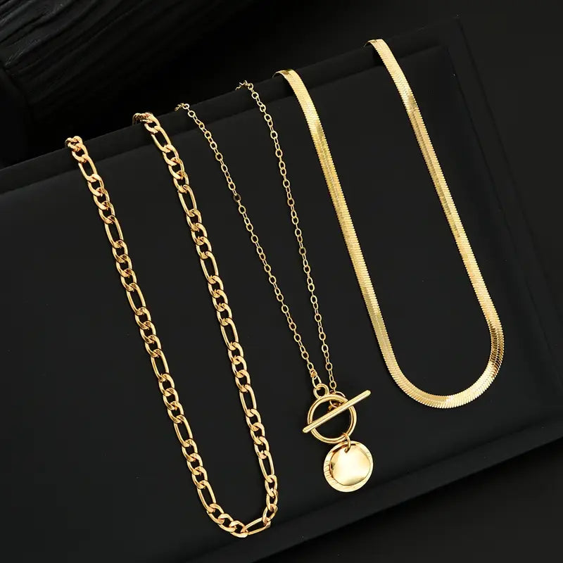 Savira Textured Coin Layering Necklace | Gold