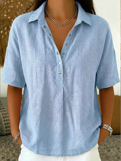 Mia | Bluse Damen Kragen Knopfleiste Chic in Hellblau