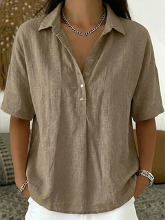 Mia | Bluse Damen Kragen Knopfleiste Chic in Khaki