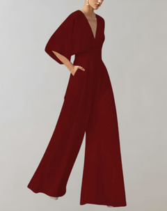 Melanie | Lässiger Jumpsuit mit weiten Beinen in Dunkelrot