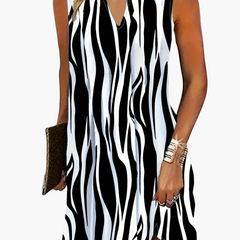 Gestreiftes Minikleid - Ärmelloses Damenkleid für den Sommer in Weiß/Schwarz