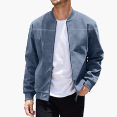Bomber jacke für Herren mit geripptem Kragen und Reißverschluss in Hellblau