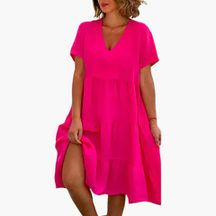 Fließendes V-Ausschnitt-Kleid für Damen - entspannte Passform in Rosa