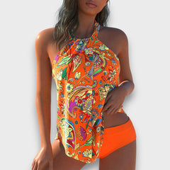 Lunelle – Tie-Dye-Badeanzug mit Trägern in Orange