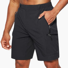 Herren Cargo Shorts mit Reißverschlusstaschen und Ripstop-Gewebe in Schwarz