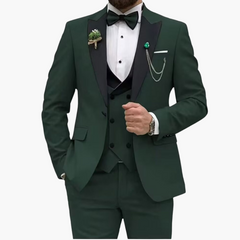 Herren Anzug dreiteilig mit Slim Fit und Kontrastrevers in Grün