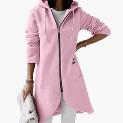 Langer Hoodie mit Reißverschluss für Damen in Rosa