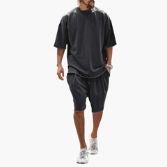 Herren Sommer Zweiteiler mit Kordelshorts und Oversize Shirt in Schwarz