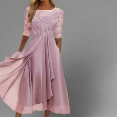 Elisa | Elegantes Midikleid mit Spitze in Rosa
