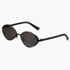 Damen Sonnenbrille mit ovalem Metallrahmen und UV400-Schutz in Schwarzgrau