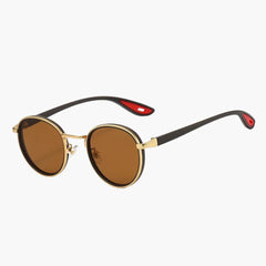 Damen Sonnenbrille mit rundem Metallrahmen und UV400 Schutz in Goldbraun