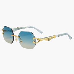 Damen Sonnenbrille mit UV400 Schutz und geometrischen Gläsern in Gelb