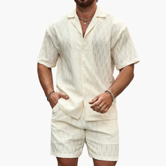 Herren Zweiteiler Set aus leichter Stoff mit Hemd und Shorts in Weiß