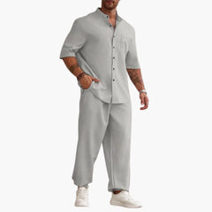 Herren Set mit Kurzarmhemd und langer Hose für Sommer in Grau