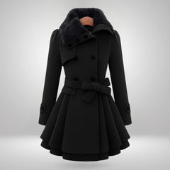 Yena™ | Schicker Trenchcoat mit veganem Pelz in Dunkelblau