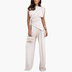Zweiteiler Damen - Eleganter Hosenanzug mit weitem Bein in Weiß
