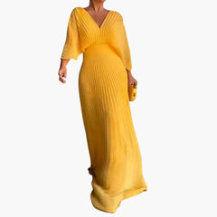 Elegantes Kleid – Damen Hochzeitsgastkleid in Maxilänge in Gelb