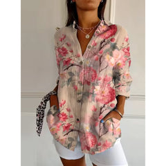 Lässig Button Down Hemd für Damen | Blumen Bedrucken in Mehrfarbig 1