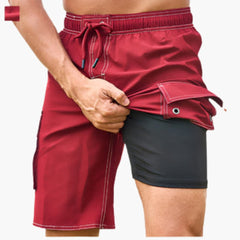 Herren Badeshorts mit Stretchstoff und Seitentasche in Wassermelonenrot
