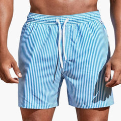 Herren Boardshorts mit Streifen und elastischem Bund in Hellblau