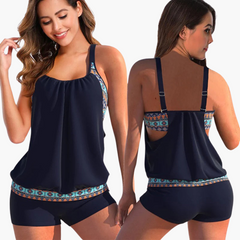 Tankini-Set für Damen - mit Bauchweg-Effekt und verstellbaren Trägern in Marineblau