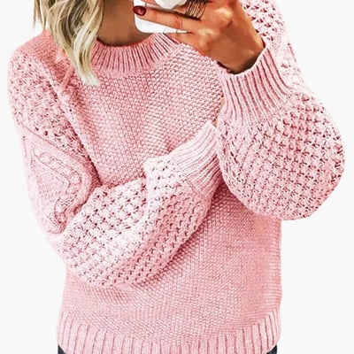 Damen pullover mit strukturierten Ärmeln und geripptem Saum