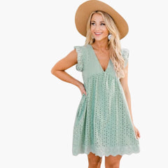 Sommerkleid Damen - Freizeitkleid mit praktischen Taschen in Grün