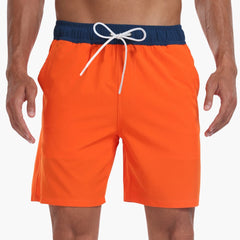 Gestreifte Herren-Badeshorts - mit Kordelzug und Taschen in Orange