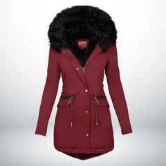 Zynro™ - Entspannte Mittellange Winterjacke mit Kapuze und Weichem Kragen in Rot