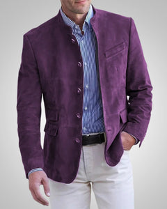 Paulex | Herren Klassischer Stehkragen Blazer in Lila