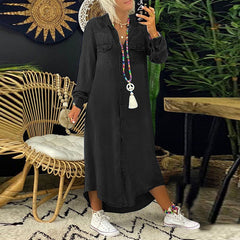 Yara | Langärmliges Maxikleid aus Jeans in Schwarz