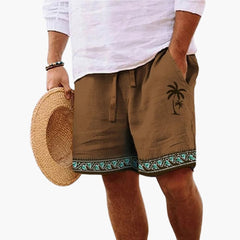Herren Badeshorts Sommer mit Kordelzug und Palmenmuster in Braun
