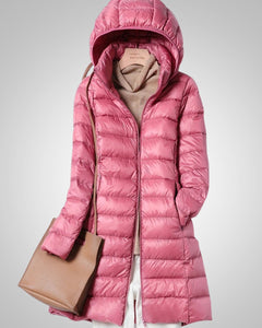 Paula | Damen Leichte Gesteppte Lange Daunenjacke in Rosa