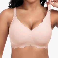 Damen bügelloser BH mit V-Ausschnitt und Spitzendetails in Rosa