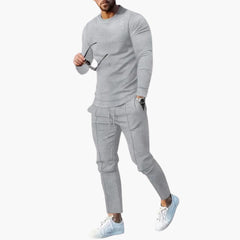 Zweiteiliges Herren-Set für Frühling und Herbst mit Langarmshirt in Grau